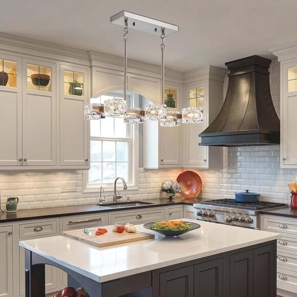 Modern Rectangular 6-Light Chandelier | Brushed Nickel, Adjustable &‎ Dimmable - Picture 9 of 9